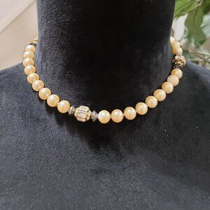Womens Fashion Collier Pearls Faux Choker Necklace Jewelry Silver Filigree Clasp